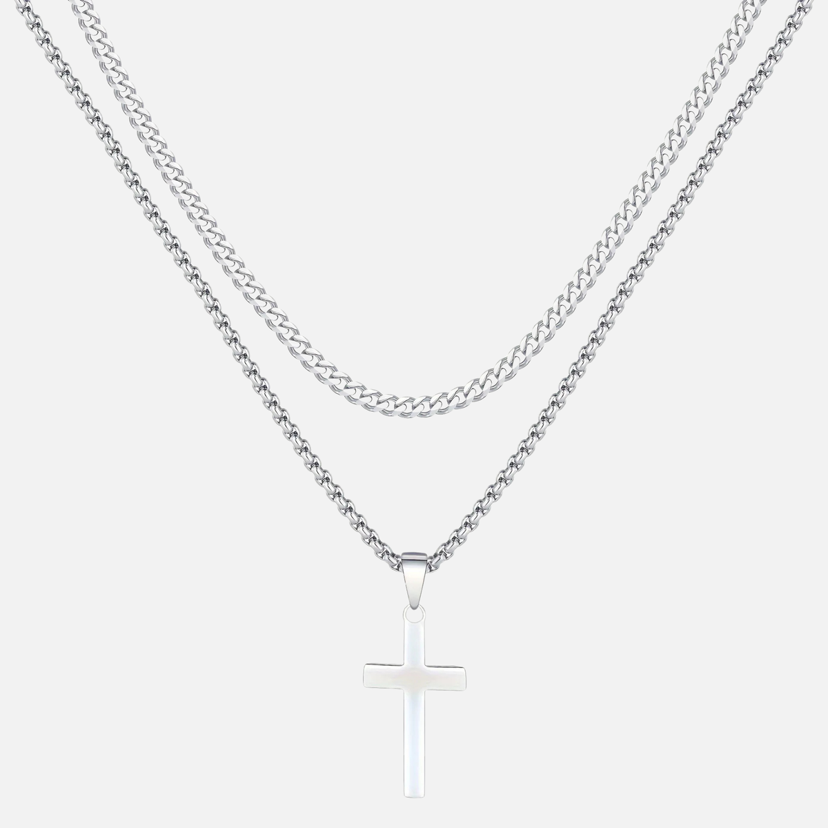 Cross X Cuban Chain - Silver