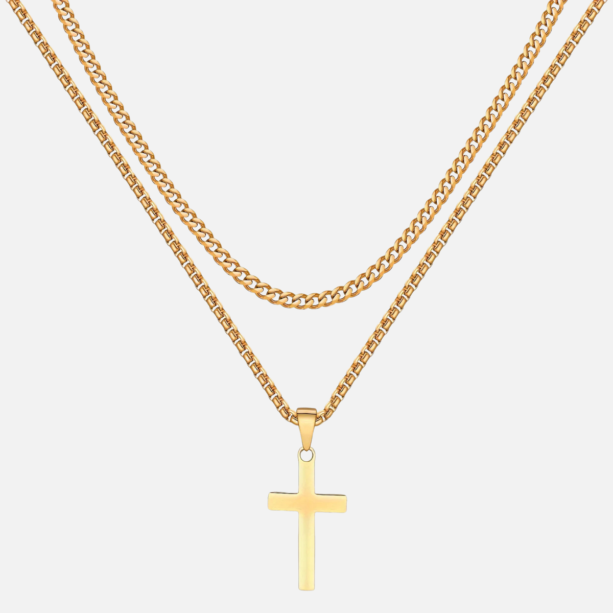 Cross X Cuban Chain - Gold